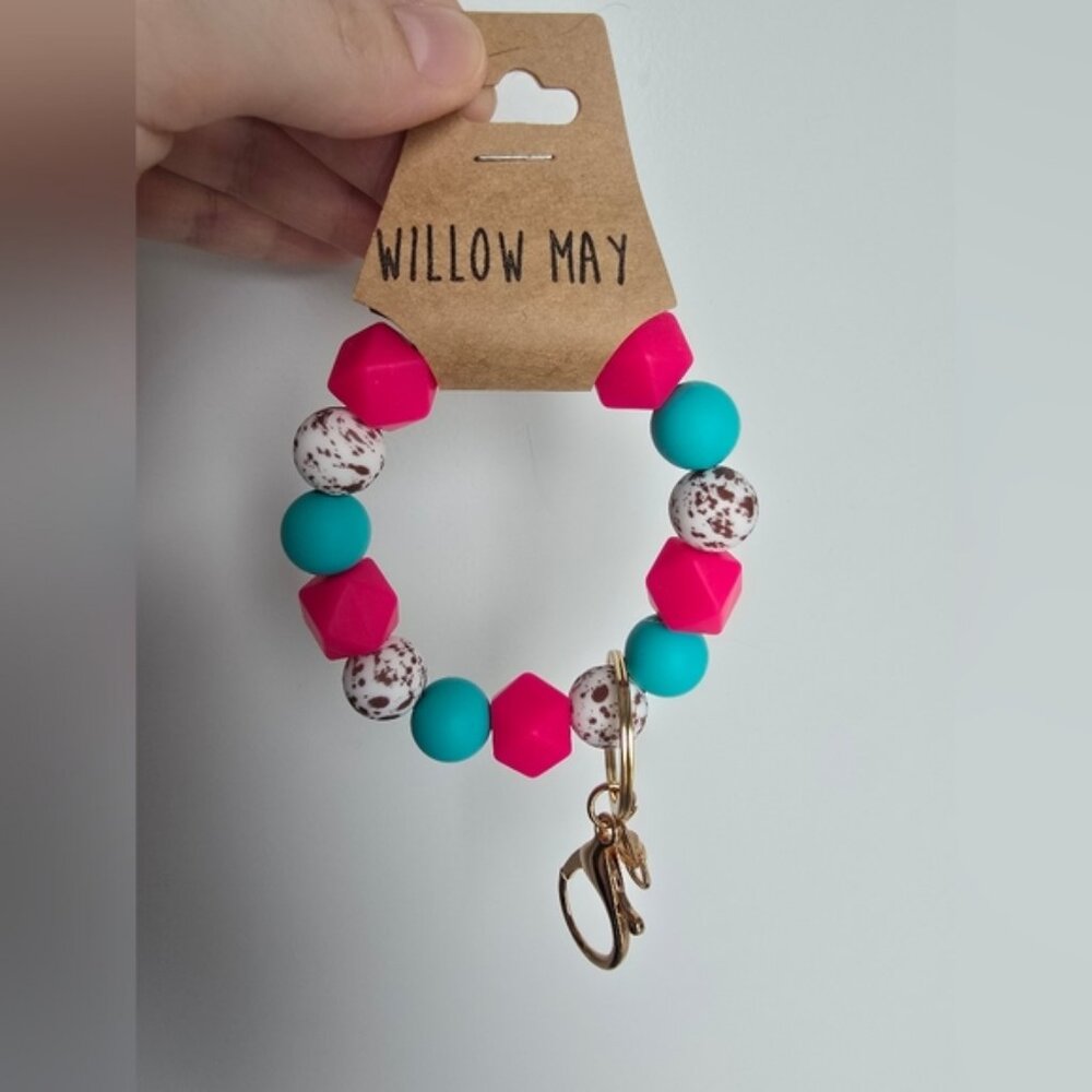 Willow May Pink and Turquoise Beaded Keychain